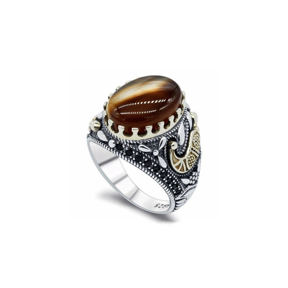 Bague Homme En Argent 925 Sertie D'une Topaze Citrine Naturelle Ovale - Taille Ajustable ?