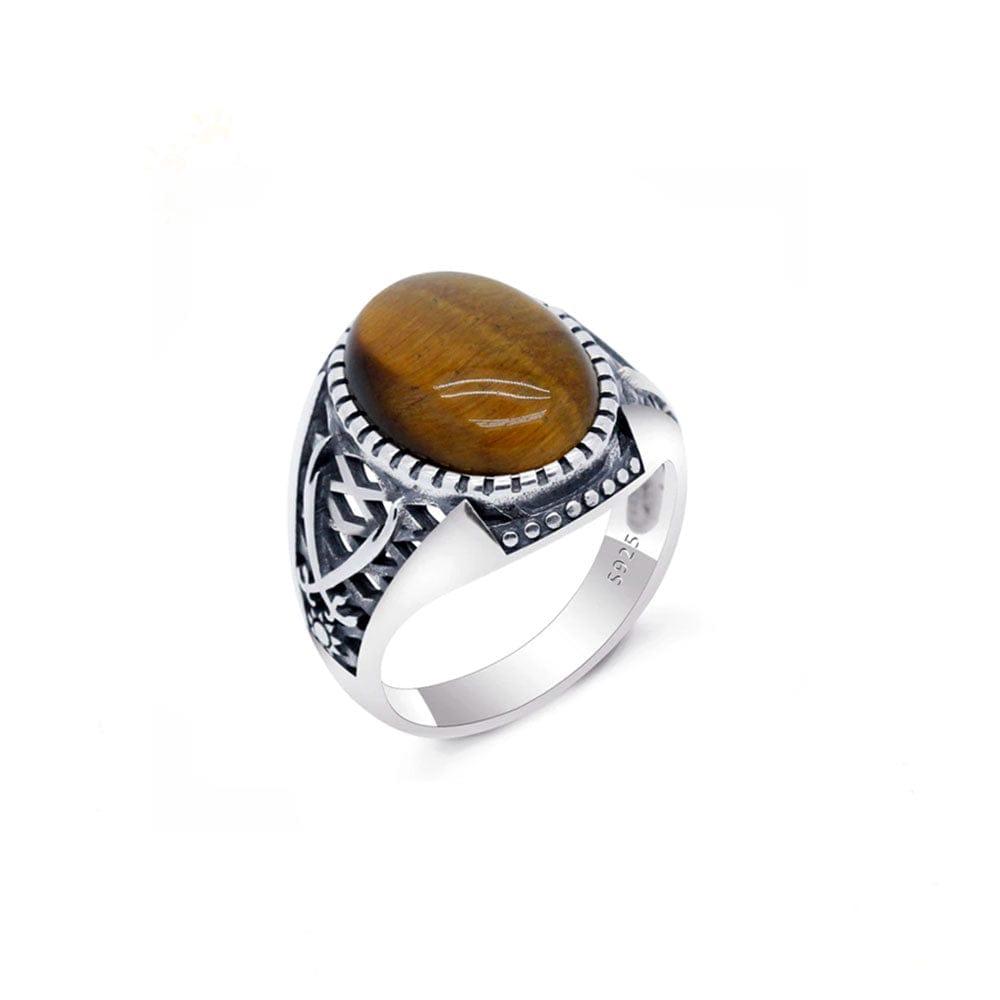Bague Pour Homme En Acier Inoxydable Avec Pierre Oeil De Chat Ovale - Design Moderne Et Robuste