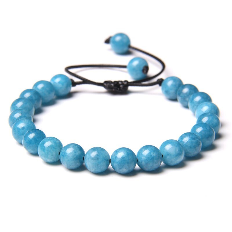 Bracelet Aigue-marine Perles 8mm - Coulissant - Homme/Femme - Naturel - Neuf Avec étiquettes