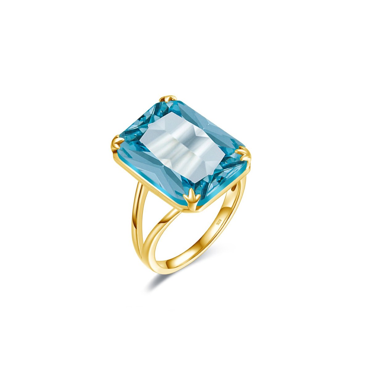 Bague solitaire en or massif taille émeraude, aigue-marine, bijoux en or faits main - France Bague solitaire en or massif taille émeraude, aigue-marine, bijoux en or faits main - France