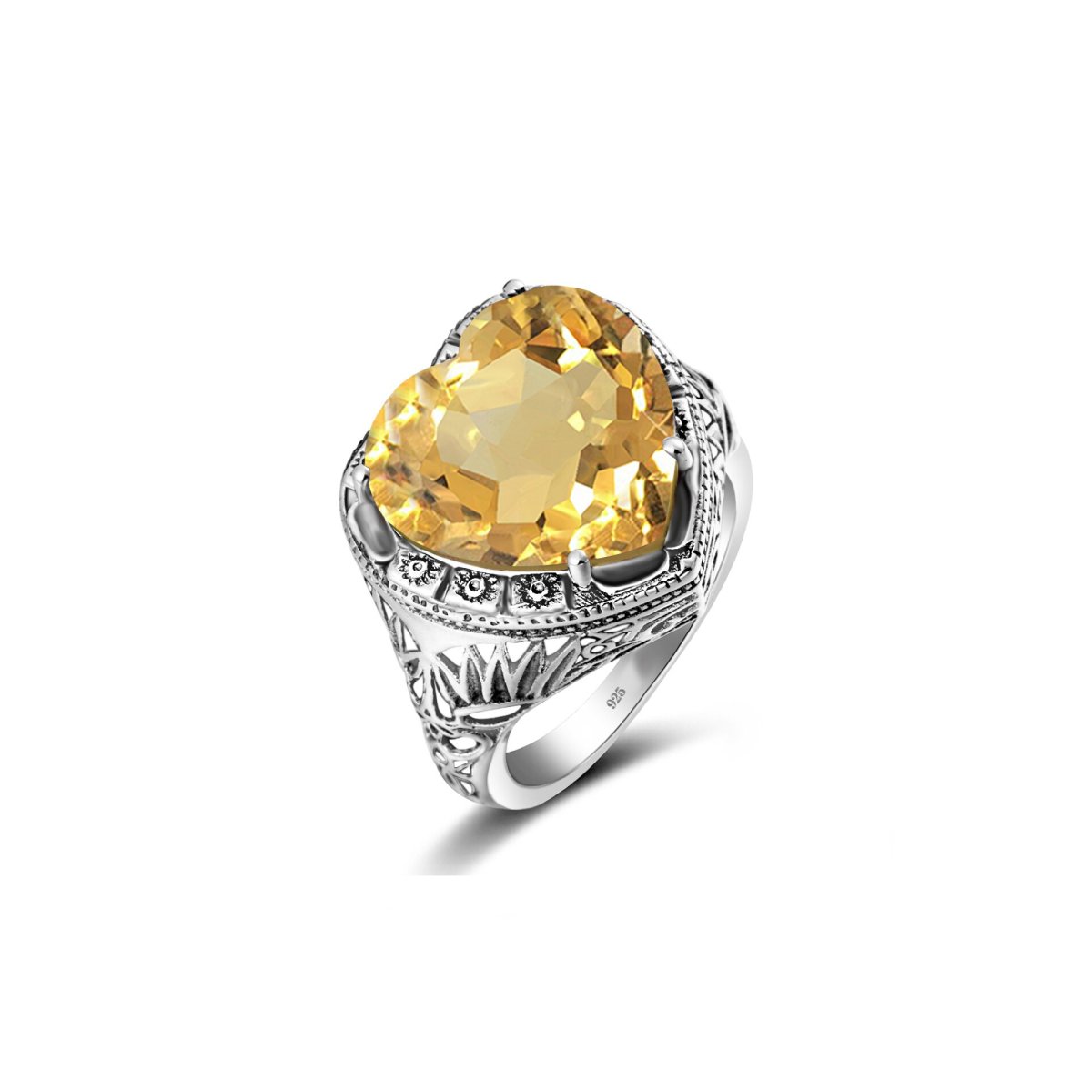 Bague Ancienne En Argent Avec Citrine - Taille 53, Style Art Déco, Ovale, Occasion