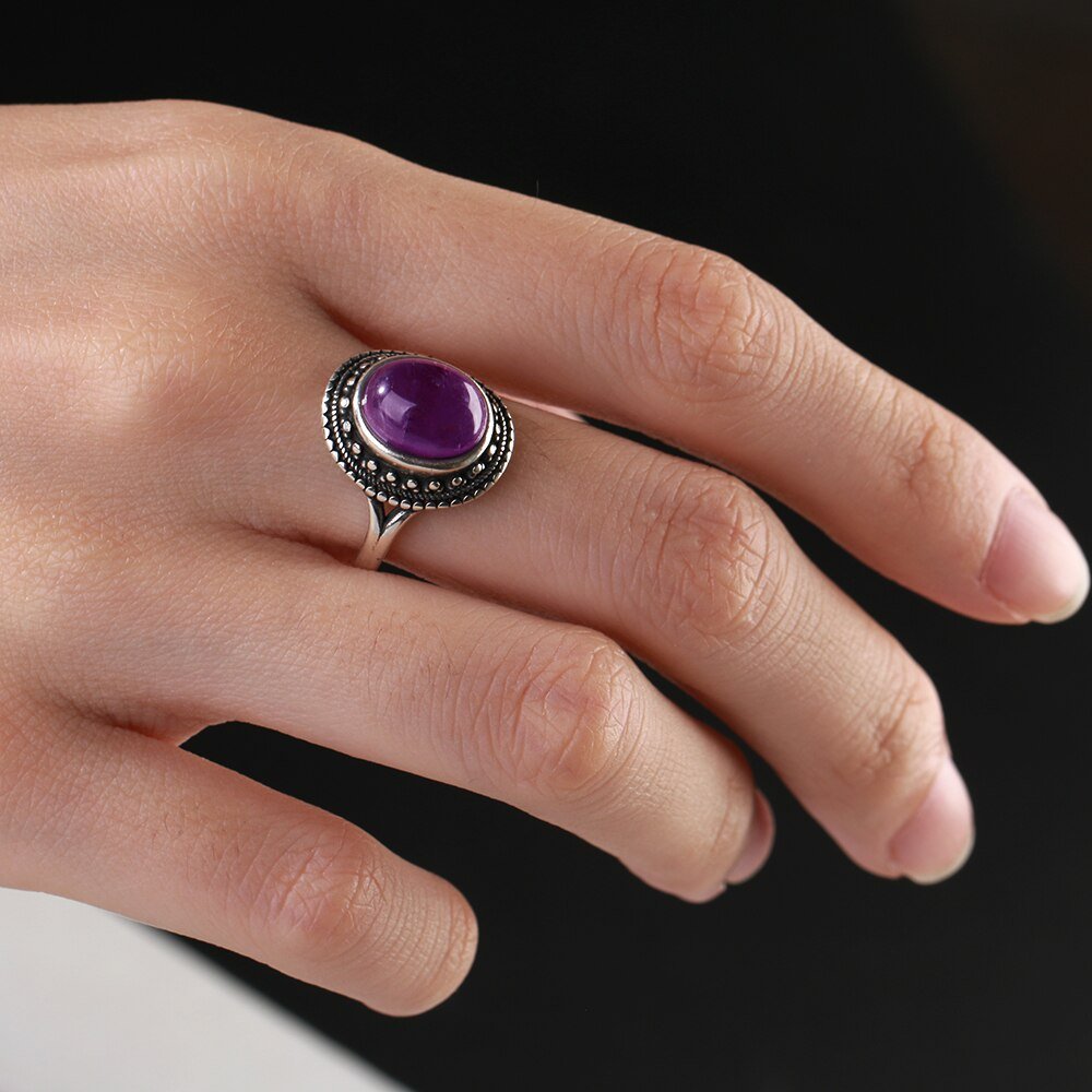Bague En Argent 925 Avec Corail Fossile, Améthyste Et Citrine – Pierres Naturelles, Neuve Sans Boîte