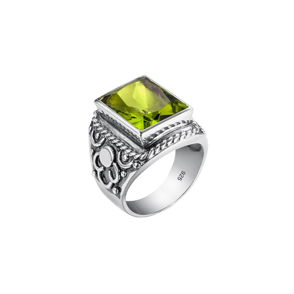 Bague En Argent 925 - Solitaire Cristal Péridot Vert - Taille 59 - Occasion Bon État