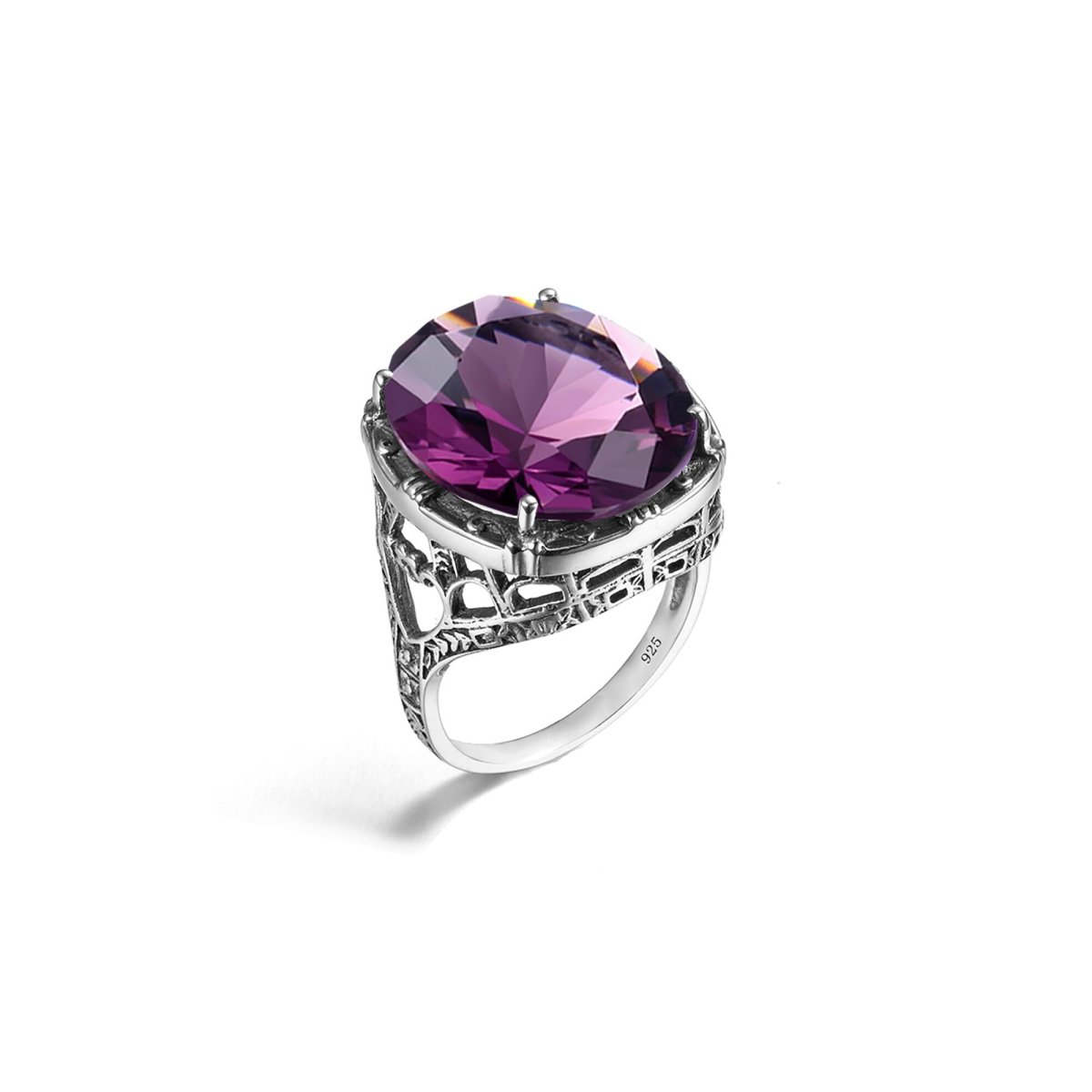 Bague Argent 925 Et Pierre Améthyste Violette - Taille 54, Neuf Sans Emballage, Bijou élégant