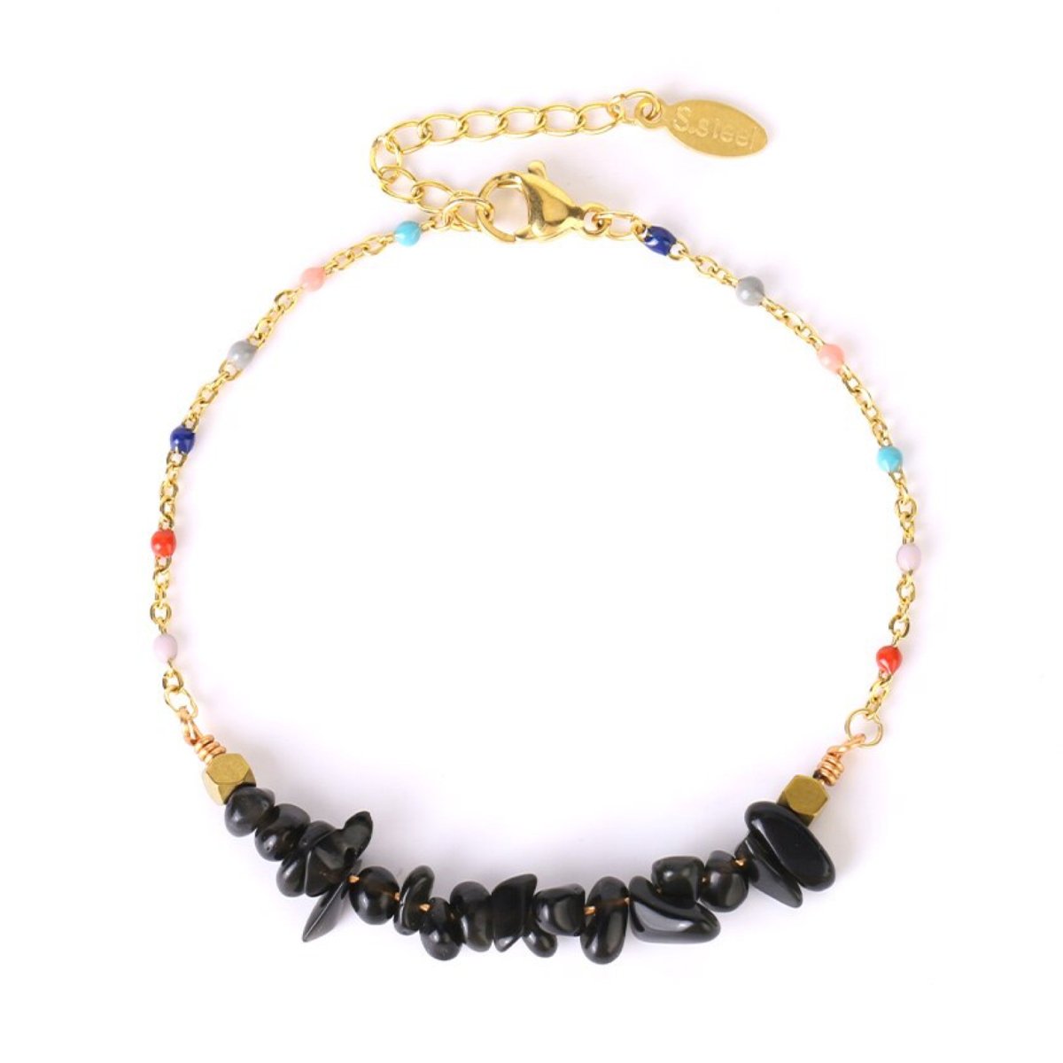 Bracelet Obsidienne Noire "Macha" en Acier