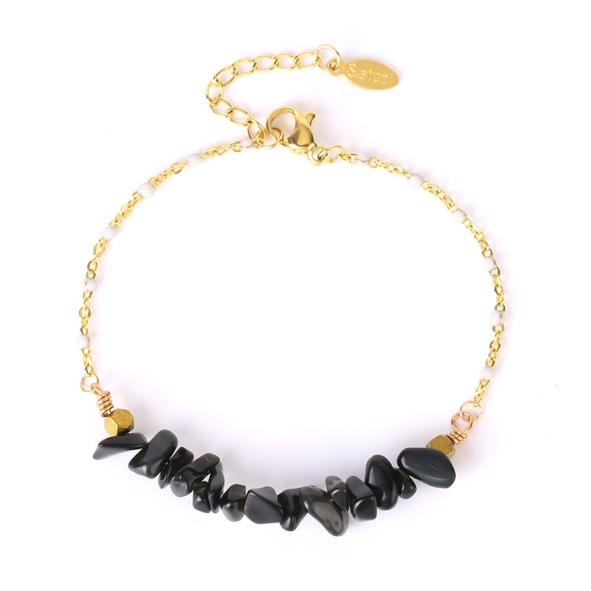 Bracelet Obsidienne Noire "Maria" en Acier