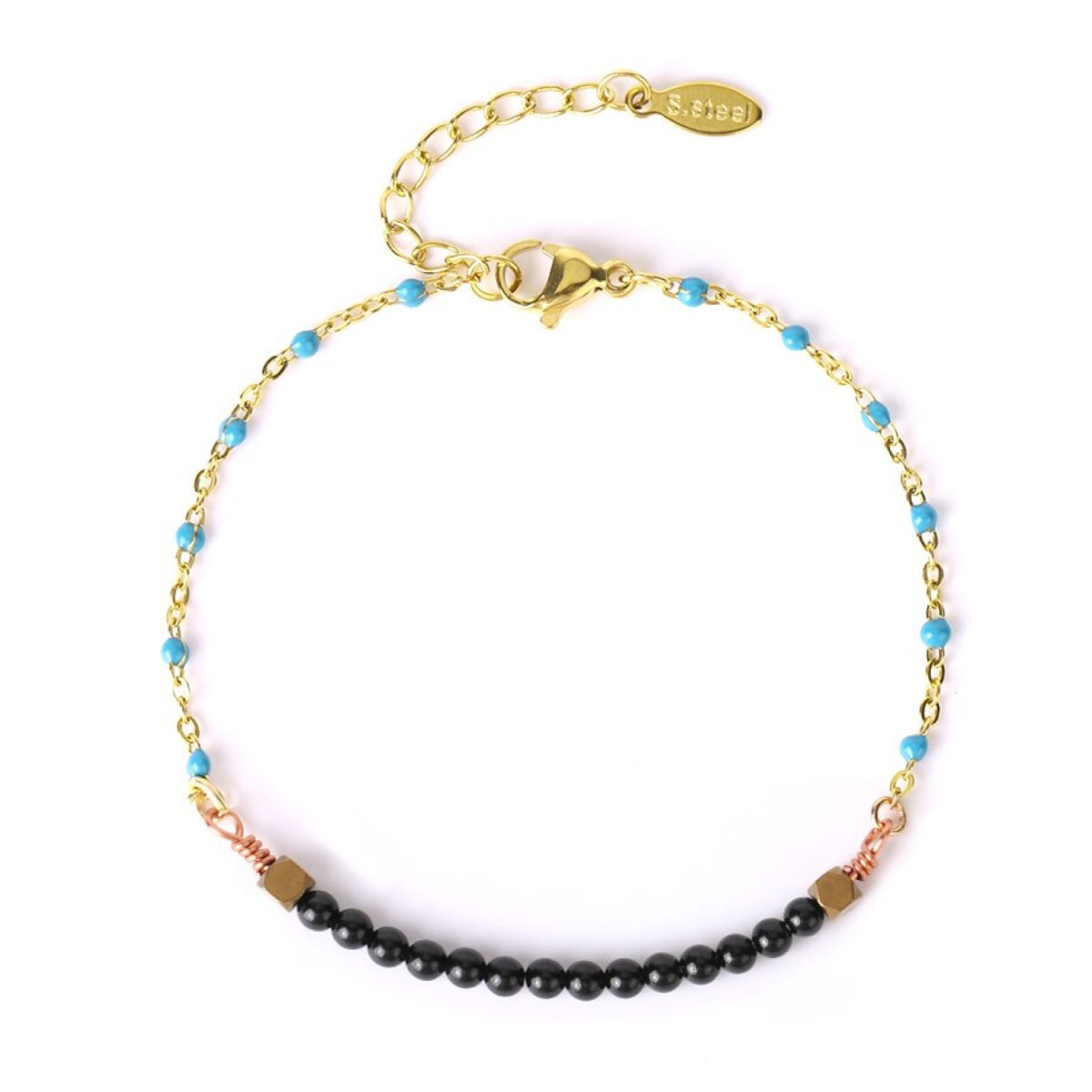 Bracelet Perles Onyx "Lenora" Acier Inoxydable